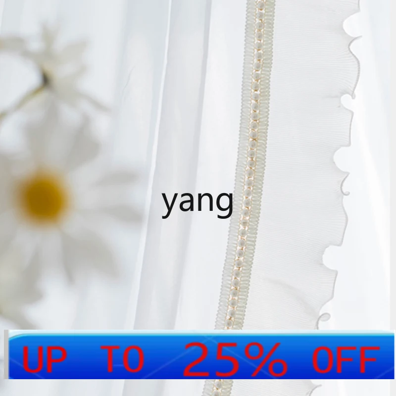 

LMM Light Luxury White Lace Beige Sheer Curtain Light-Filtering Privacy Bedroom Ins Bay Window Curtain