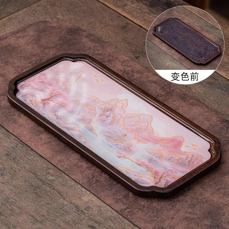 Portable temperature-sensitive color-changing small tea table Nanzhu bottom dry brewing tray Guofeng landscape tea tray