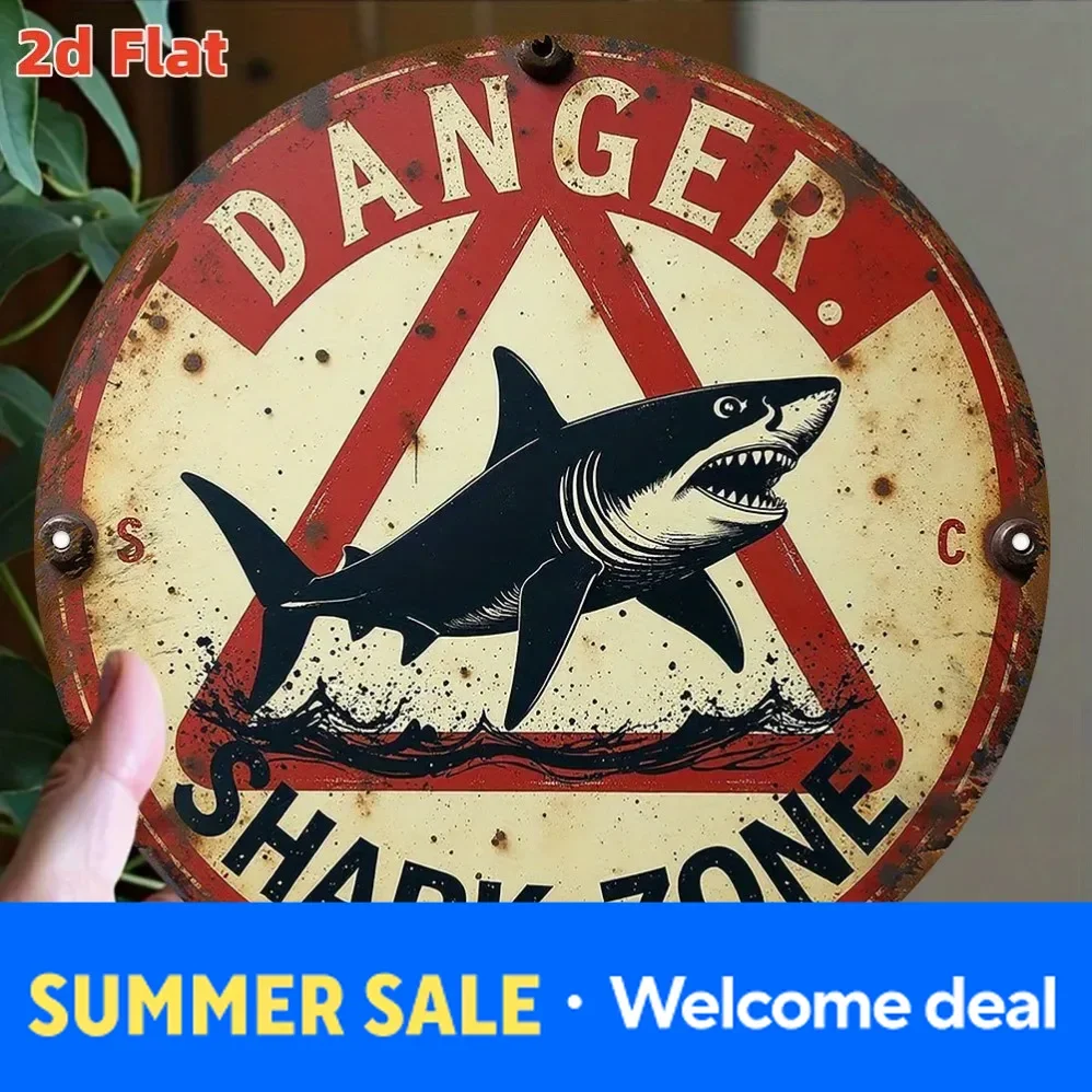 Danger Shark Zone Metal Wall Design for Game Room,Pool for Man Cave-Unique Gift for Adventure Enthusiasts,Shark Decor