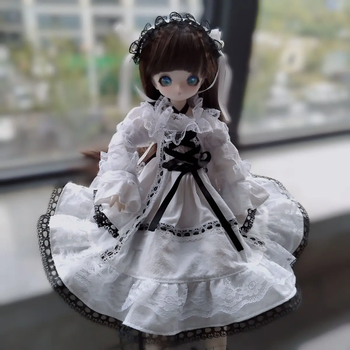 1/6 1/4 1/3 Doll's Clothes Maid Dress for 30/45/60cm Bjd Doll Dress Up Girl Toys Retro White Clothing Doll Accessories, No Doll