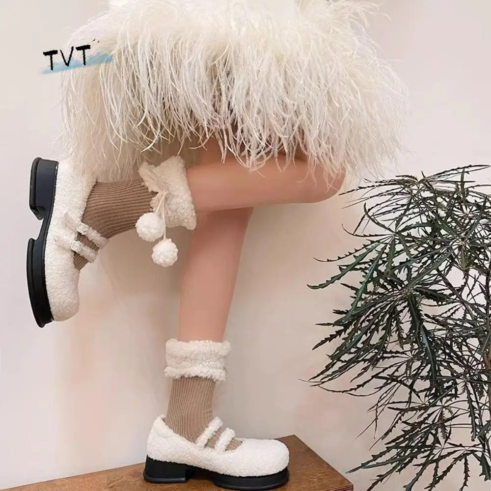 

Streetwear Y2K Woolen Lolita Socks Lace Up Thicken Winter Socks Women Warm Hosiery Coral Fleece Socks Spicy Girls