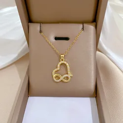 Classic Shiny Zircon infinity Symbol Love Pendant Necklace for Women Lady Vintage Stainless Steel Chain Jewelry Accessories Gift