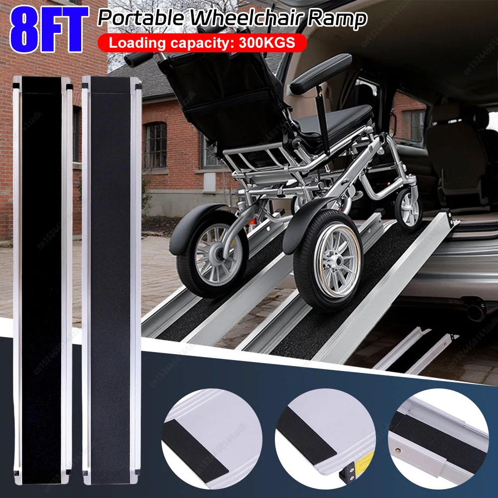 

8 Feet Adjustable Threshold Wheelchair Ramp Portable Door Threshold Wheelchair Ramps Non-Slip 661 LBS Capacity for Home Steps