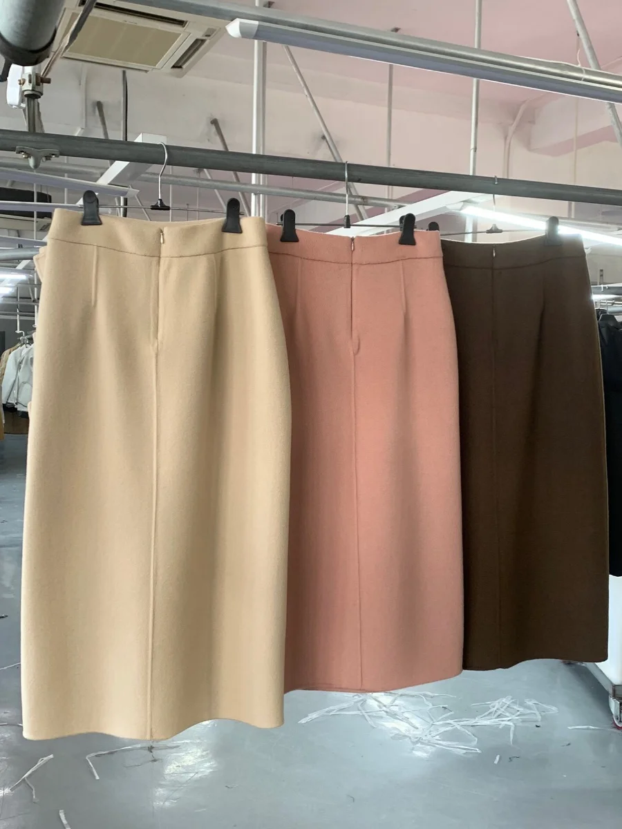 

Wool Blend Asymmetrical Skirt with Bow Detail mid Waist Korean Sle Commute Straight Leg H-ape Winter Collection