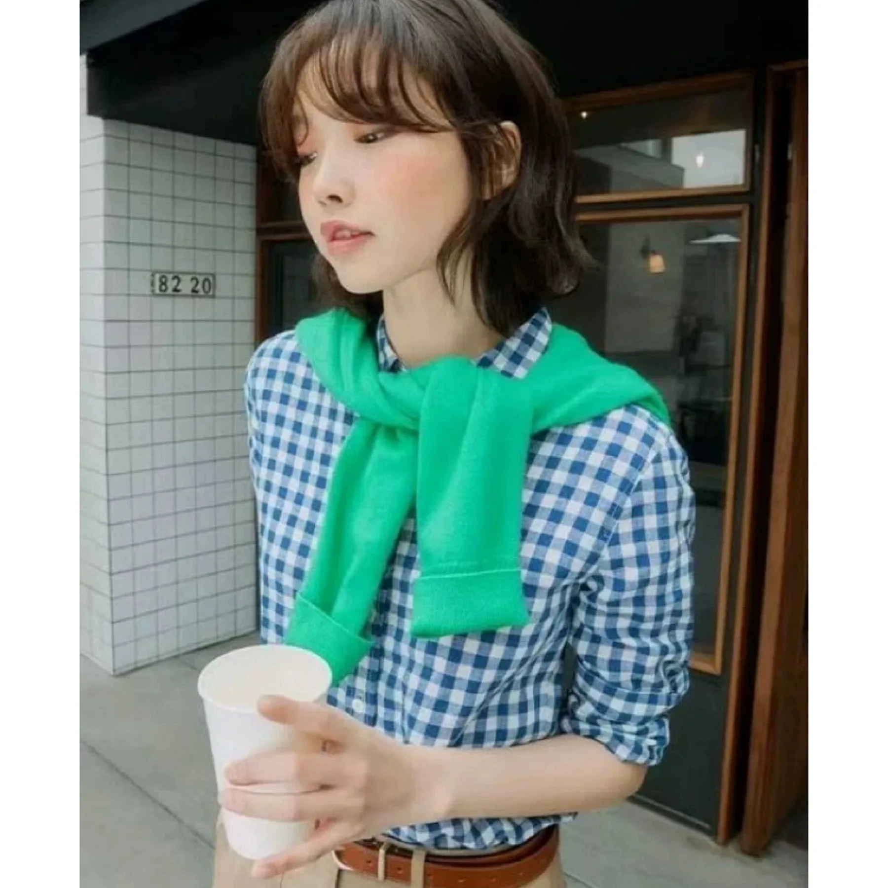 Koszula damska Lemon Cheese BP25, jesienna, z haftowanym kołnierzykiem, w kratę, długa, lniana, uniwersalna, wyszczuplająca, biznesowa, codzienna, irt