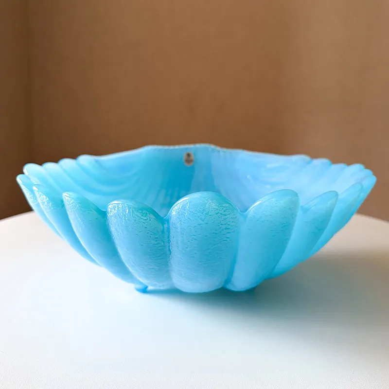 Glass sky blue shell fruit plate medieval plate decorative plate