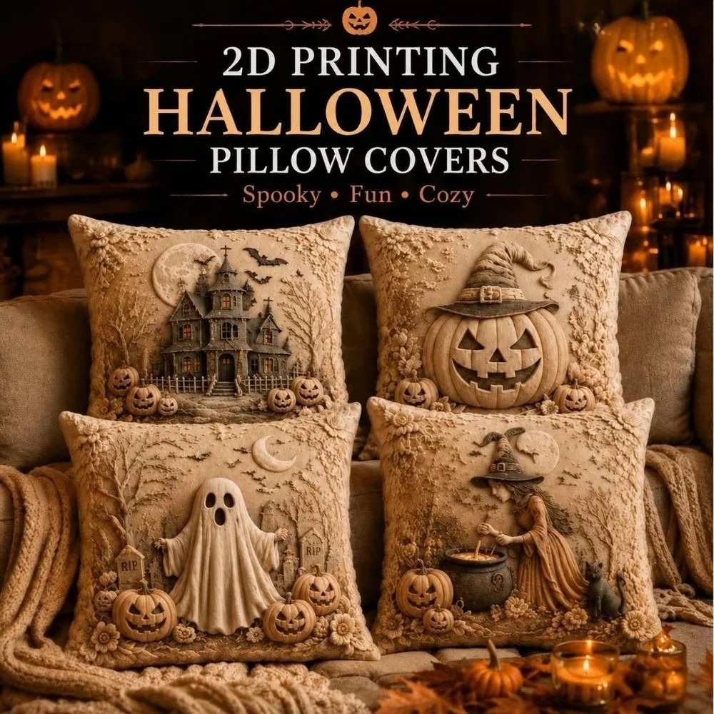 New 2D Printing Halloween Pillowcases Soft Terrifying Pillow Protectors Zippered Creative Pumpkin Pillow Covers Festival Decor