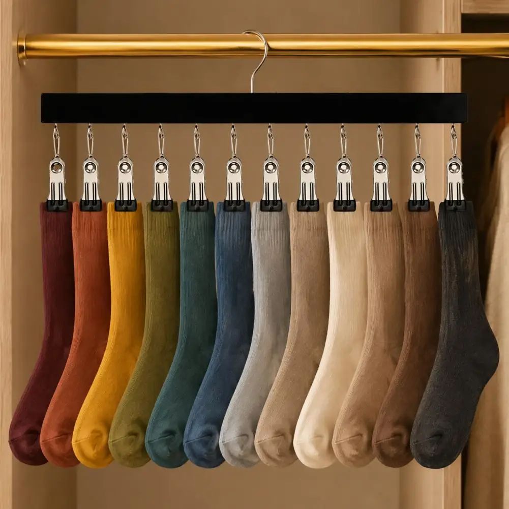 Legging Hangers with 12 Clips, Space Saving Wooden Pants Closet Organizer, 360 Degree Swivel Multi-Clip Trouser Rack for Jeans S