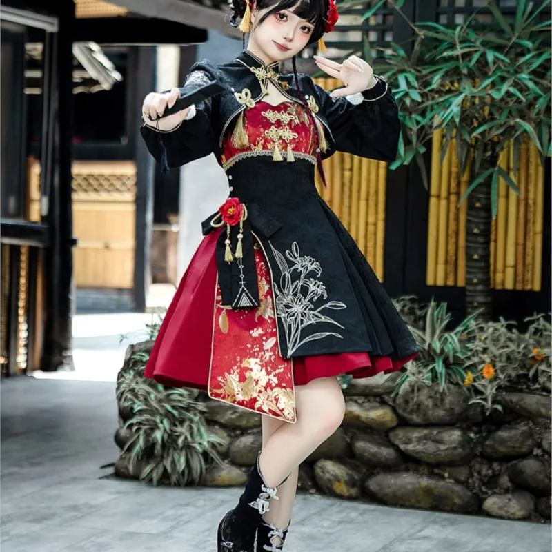 

Chinese style button short top long sleeve dress