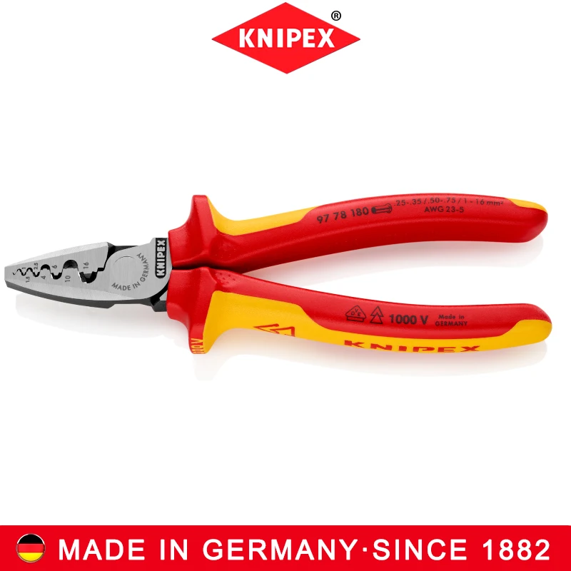 

KNIPEX 97 78 180 Crimping Pliers For Wire Ferrules Light And Slim Design Vanadium Electrical Steel Forged Oil Quenched