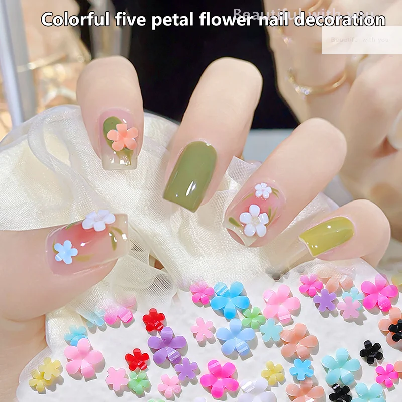 

200pcs Japanese Mini Flower Nail Art Charms Acrylic Five-Petal Flower Jewelry Ornament Kawaii Accessories Decorations Manicure