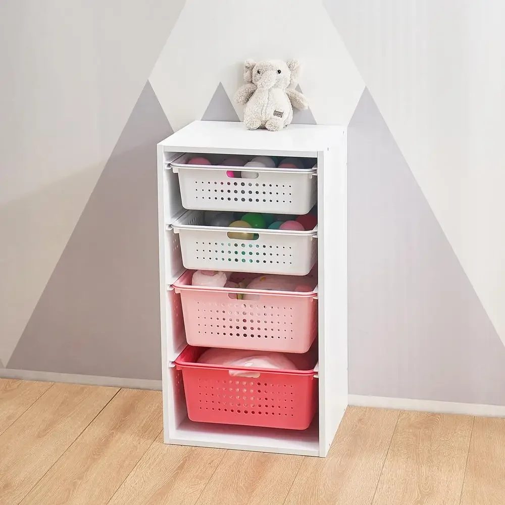 Kids Toy Bin Organizer Sliding Storage Rack 4 Bins Pink Child Age 3 Playroom Storage