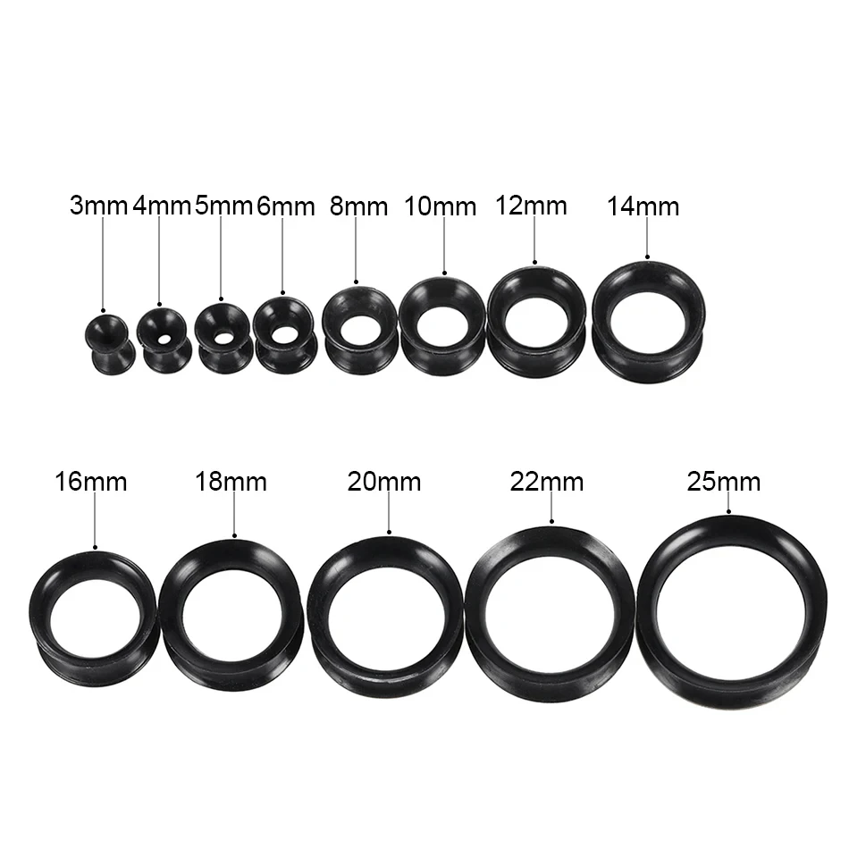 2 Pairs Black Acrylic and Ultra-Thin Silicone Ear Gauges Plugs Tunnels Expanders Stretcher Body Piercing Jewelry