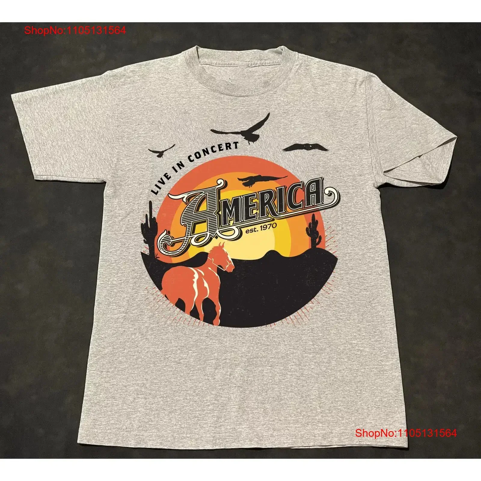 America 50th Anniversary Tour Live In Concert Graue Farbe T-Shirt NI1572 Vintage Washed Streetwear Atmungsaktive Modegrafik