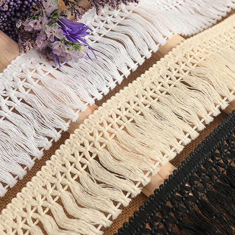 4cm Cotton Thread Wide Tassel Trim Weaved Beige Ribbon Fringe Lace Fabric White DIY 3D Clothes Pillow Home Curtain Decor By Yard