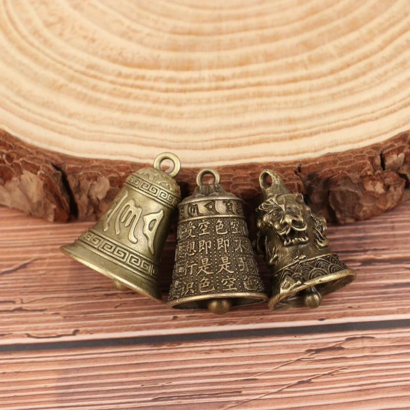 Alloy Retro Three Lion Bell Wind Chime Car Pendant Antique Bell Mini Sculpture Pray Guanyin Bell Shui Feng Bell