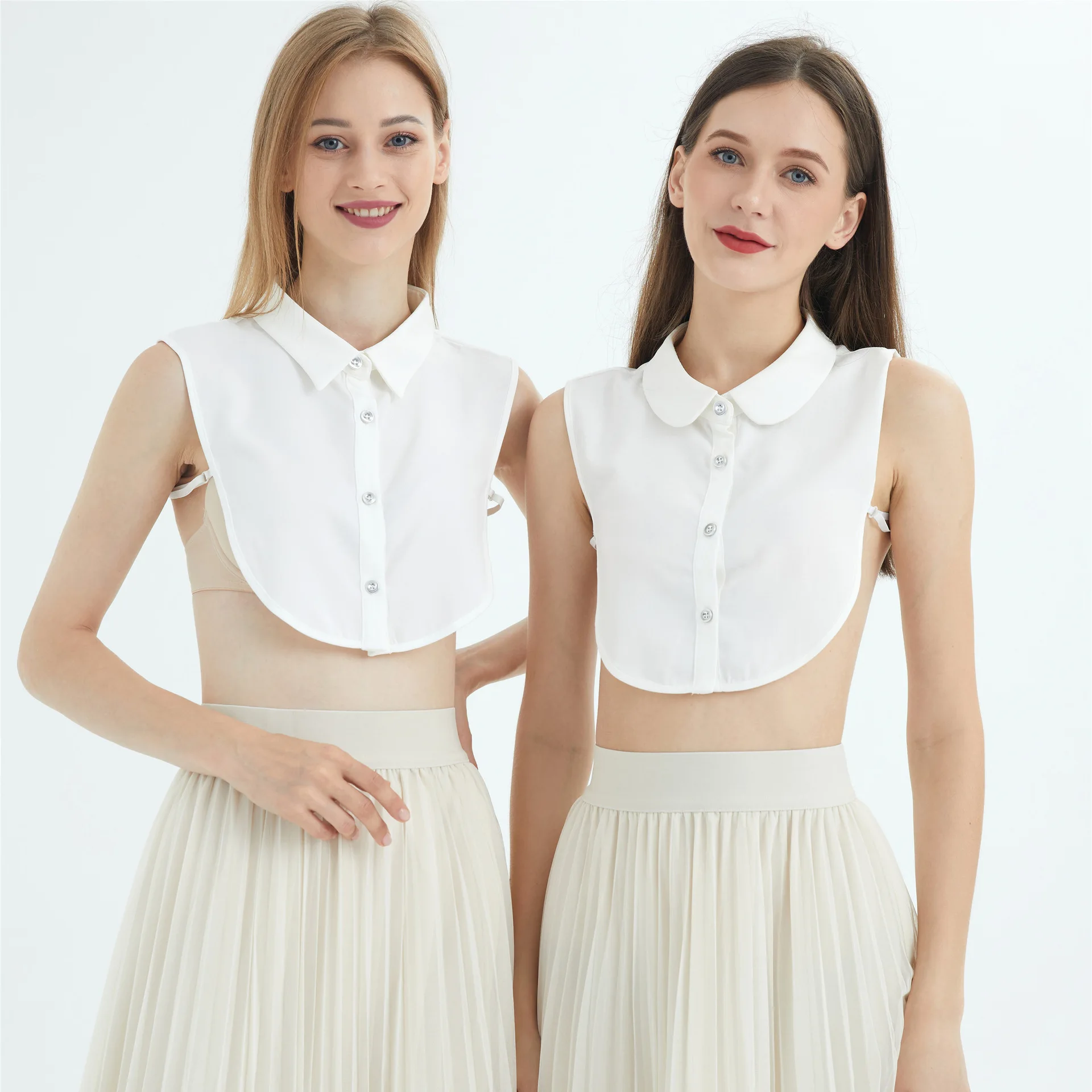 

Women's Korean Style Faux Stand Collar Shirt Autumn Winter Ruffled Pointed Square Professional