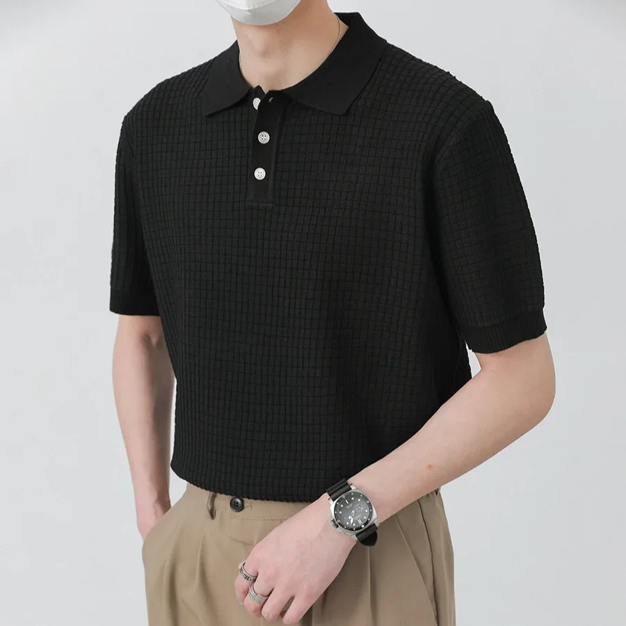 Summer Top Slim-fit POLO Shirt Men's Short Sleeve T-Shirt Trend Versatile Lapel Knitted T-Shirt