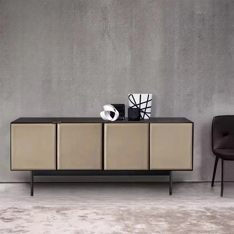 simple light luxury villa rock slab marble TV side cabinet chest wardrobe
