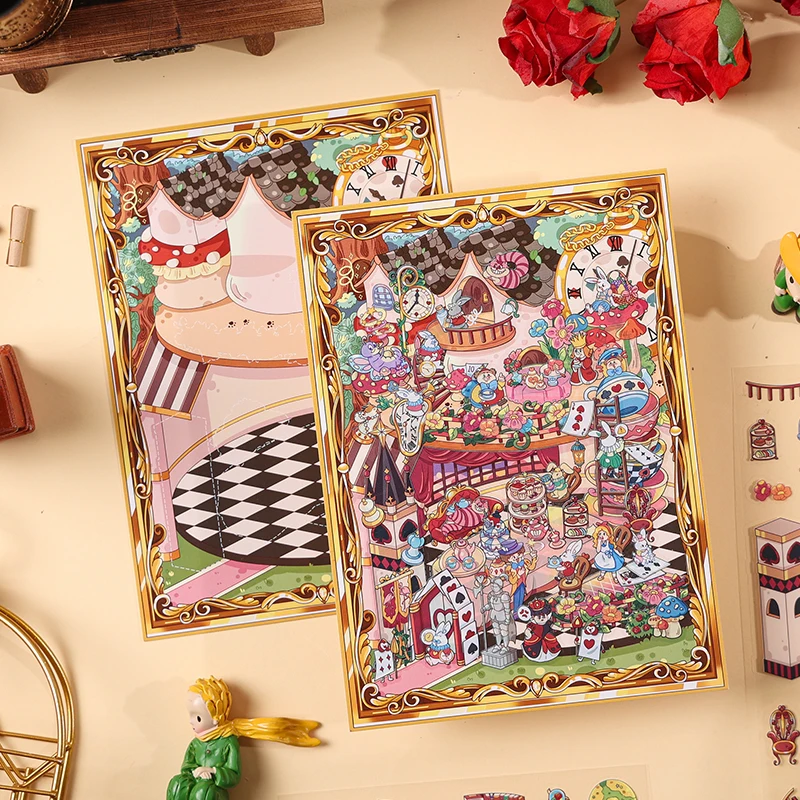 กรอบรูปน่ารัก ภาพเทพนิยาย 3 มิติ ผจญภัยในแดนมหัศจรรย์ สติ๊กเกอร์วิวทิวทัศน์ ฉากกระท่อมพกพา DIY ของขวัญคริสต์มาส