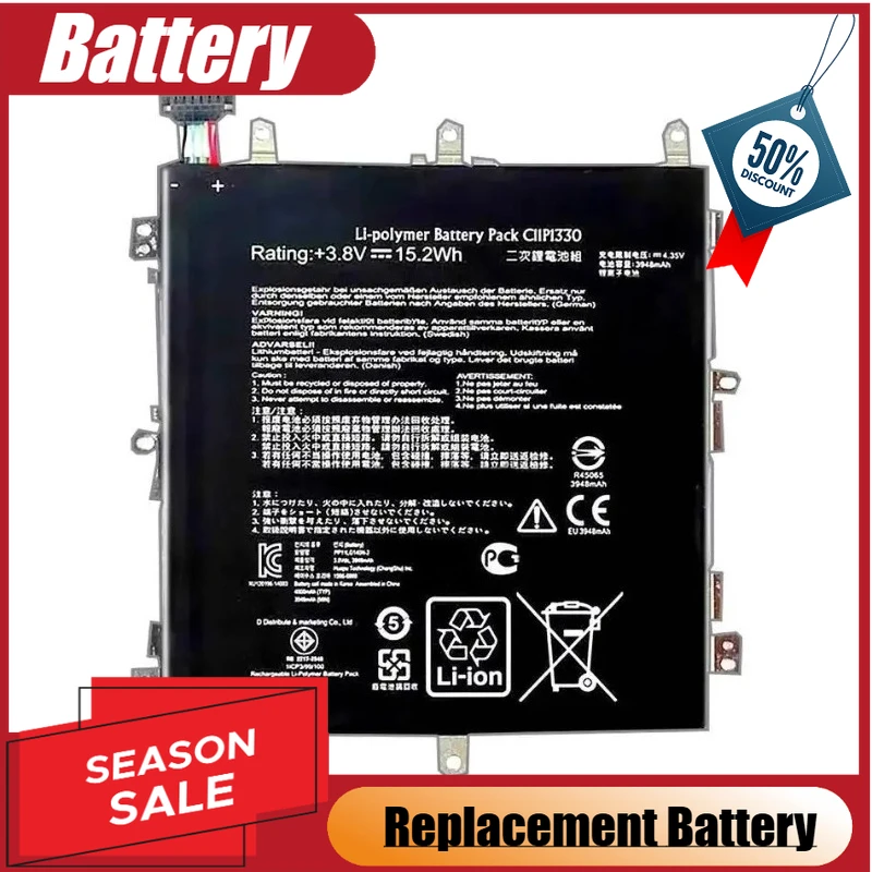 

Tablet Battery 3.8V 3948mAh C11P1330 For Asus Memo Pad 8 ME581C ME581CL ME8150C K01H K015 Replacement Battery New High Quality