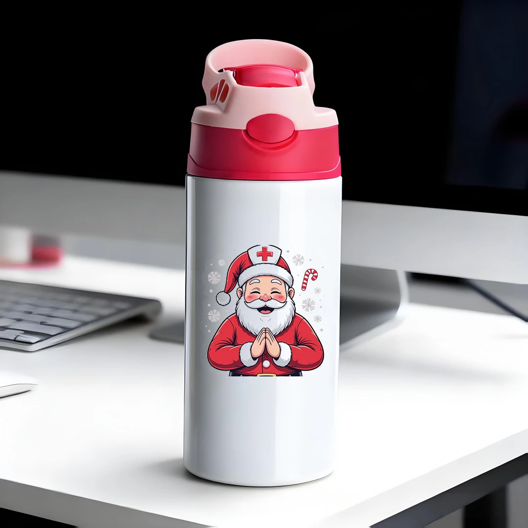 

304 Stainless Steel Insulated Cup + Cartoon Santa Claus Straw Cup Kids Insulated Water Bottle Christmas Gift Essential