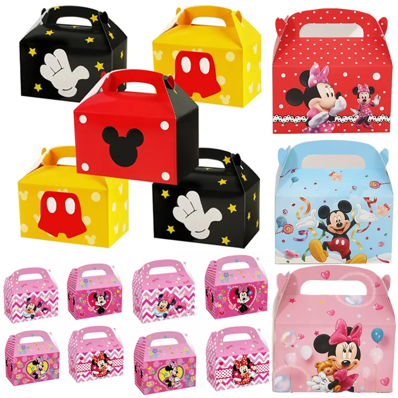 

12/24pcs Mickey Minnie Mouse Candy Box Cute Mickey Cake Gift Favor Bags Snack Gift Box Cardboard Boxes For Kids Party Supplies