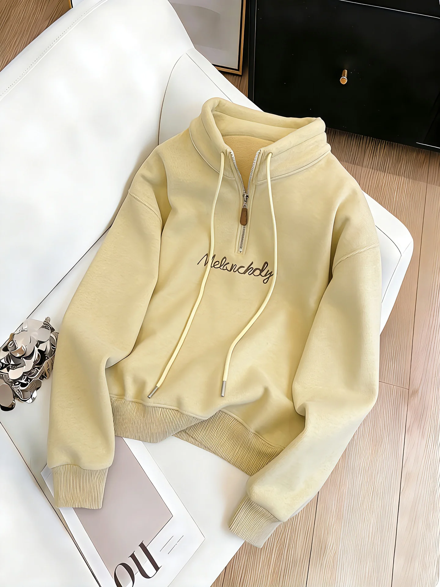 

Свободная длинная толстовка с капюшоном Све, женская весна-осень, белая, желтая, на молнии, повседневная, удобная, длинный топ из полиэфирного волокна