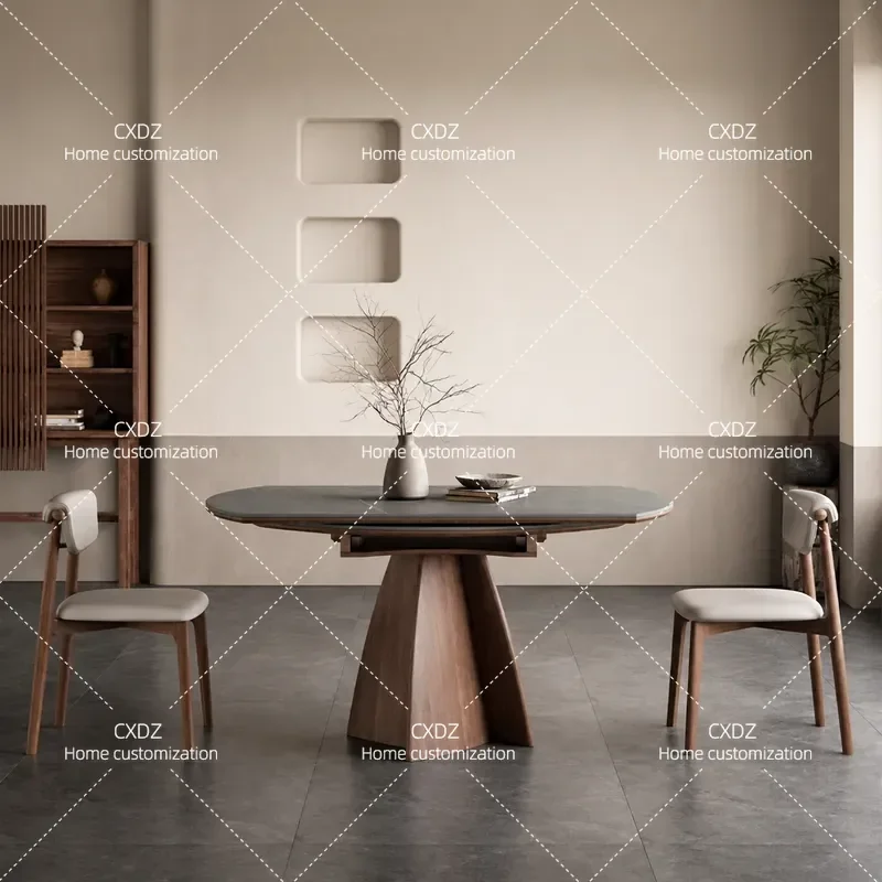Medieval Solid Wood Folding Dining Table Variable Round Telescopic Rock Slab Top Retro Style for Small Apartment 2025 New