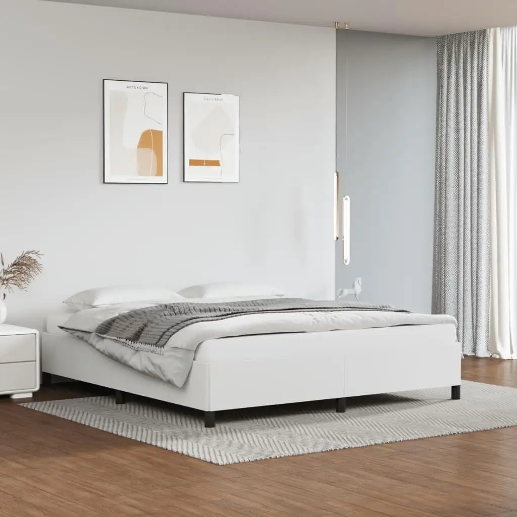 Stylish White King Bed Frame 76x79.9 - Faux Leather, No Mattress Included