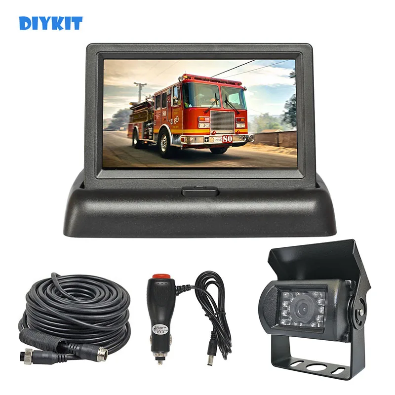 

DIYKIT DC12V-24V 4PIN 4.3inch Reverse Rear View Car Monitor Waterproof CCD Night Vision Bus Truck LED Camera Car Charger
