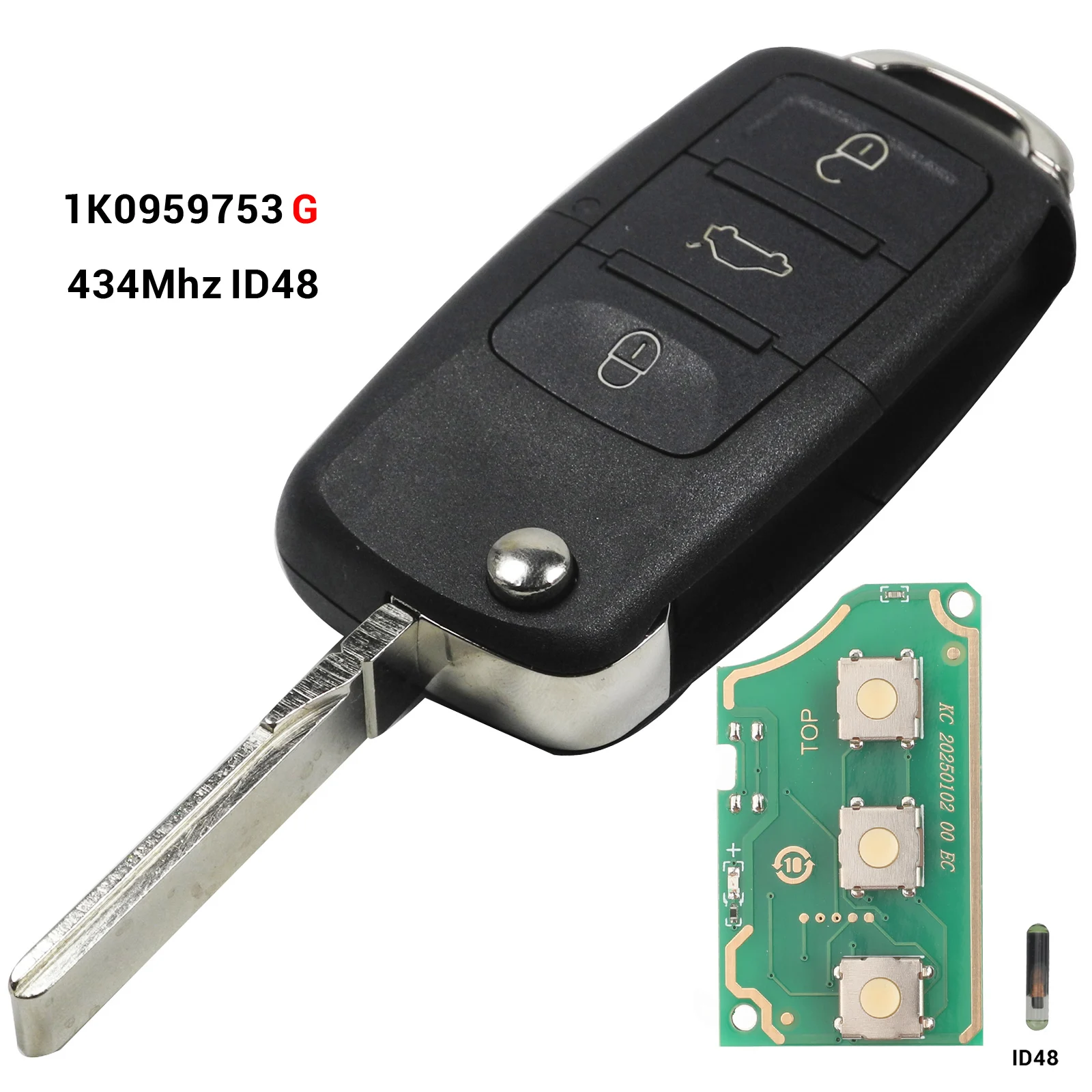 Jingyuqin 3B Remote Key 433Mhz ID48 Für VW Golf Jetta Beetle Polo Tiguan Touran Caddy Eos Up 1J 0959753 DA/AH 1K 0959753 G DA8000M