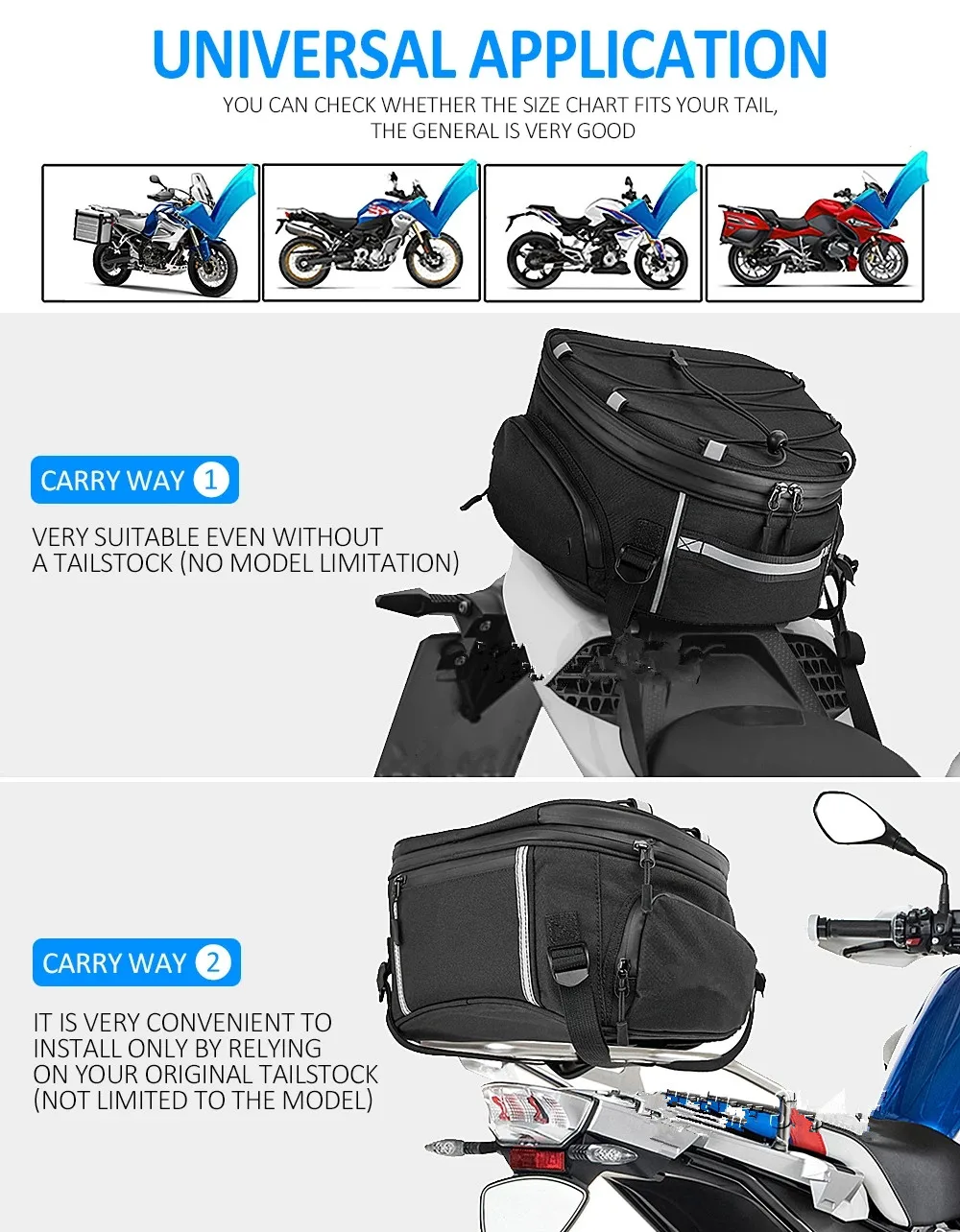 Motorrad Zubehör Schwarz Wasserdichte Schwanz Tasche Reise Gepäck Hinten Rücksitz Taschen Handtasche Für BMW R1300GS R1300GS R1200GS – Detail 3