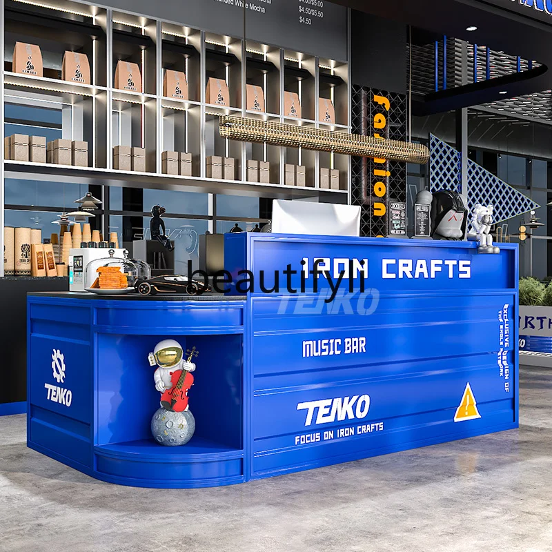 

Industrial Style Bar Cashier Counter Milk Tea BBQ Restaurant Creative Front Desk Gym Iron Art Container Reception Desk