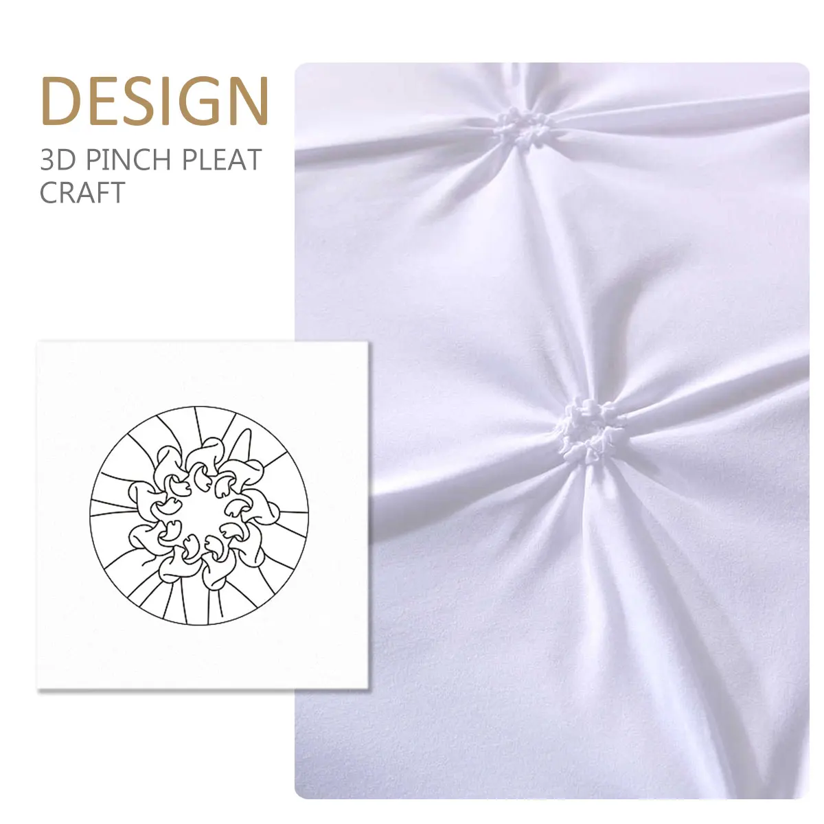 100% Egyptian Cotton Pinch Pleated Textured 3 Piece Duvet Cover with Zipper Closure & Corner Ties Bedding Set with Pillowcase