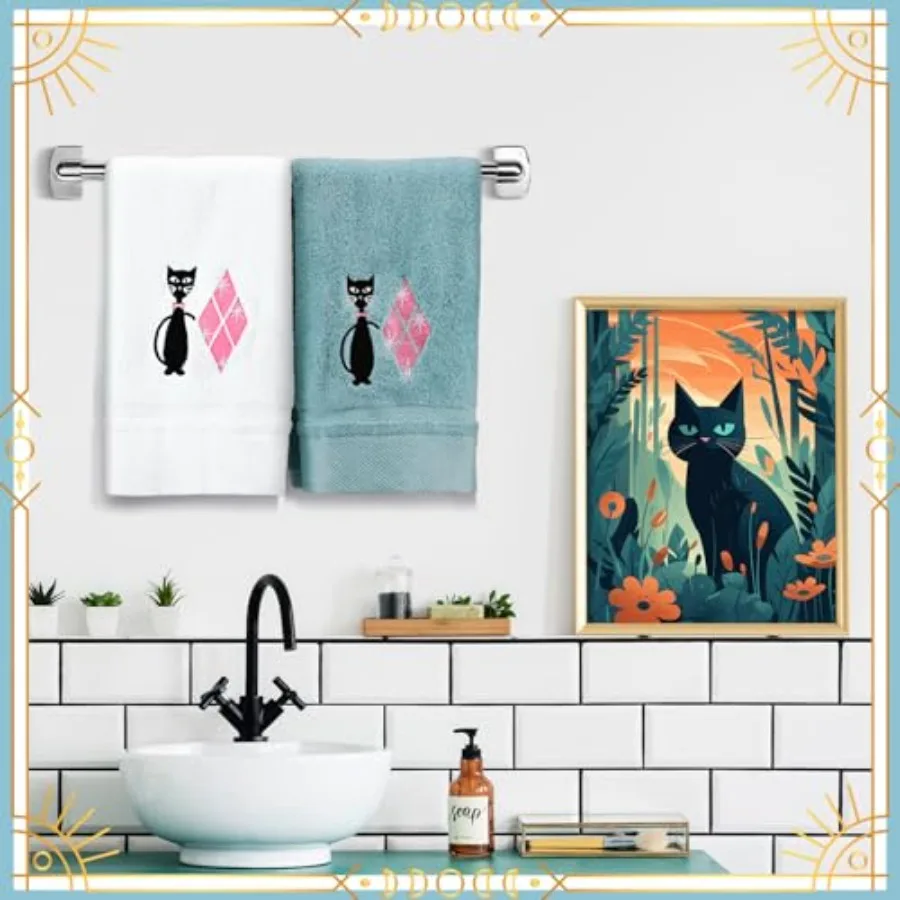 2 قطعة منتصف القرن الحديثة الأسود القط مناشف المطبخ الرجعية القط طبق المناشف القطن التطريز ماصة للمطبخ الحمام ديكورا