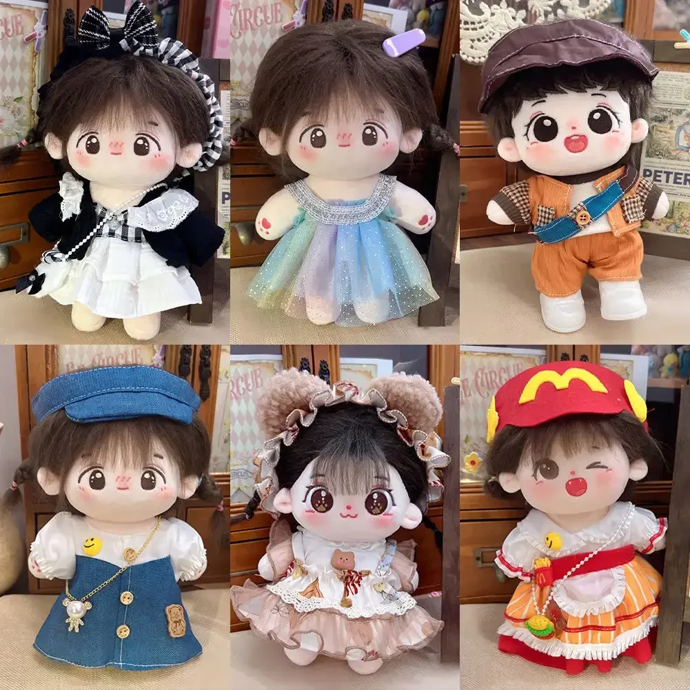 Mini Clothes for 20CM Cotton Dolls Rompers Cartoon Plush Doll Replacement Outfit Lolita Dress Playing House Dolls Accessories