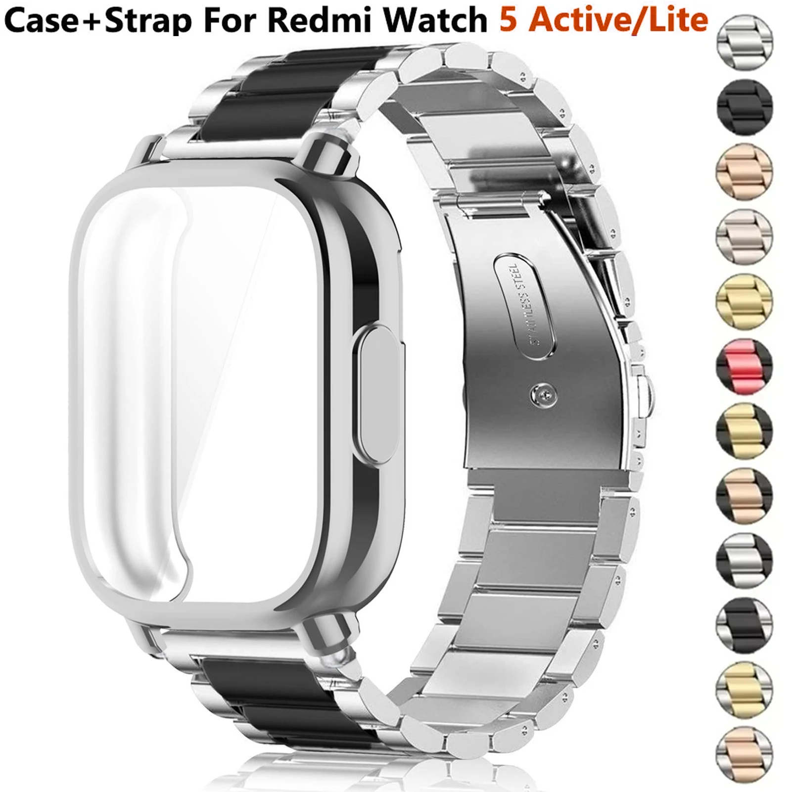 Capa + pulseira de metal luxuosa para redmi watch 5 active tpu capa macia para xiaomi redmi watch 5 lite pulseira de aço inoxidável correa