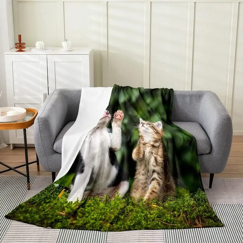 

Cat Plush Throw Blanket, Cats Print All Season,Bed Blanket Puppy Dog Pattern Flannel Fleece Blanket Animal Pet for Kids