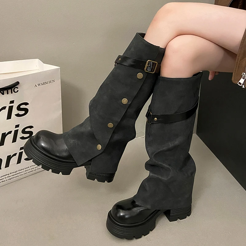 

Женские высокие сапоги Thi Bot, длинные рыцарские сапоги-трубы, осень-зима, Новое поступление, коричневые утягивающие сапоги