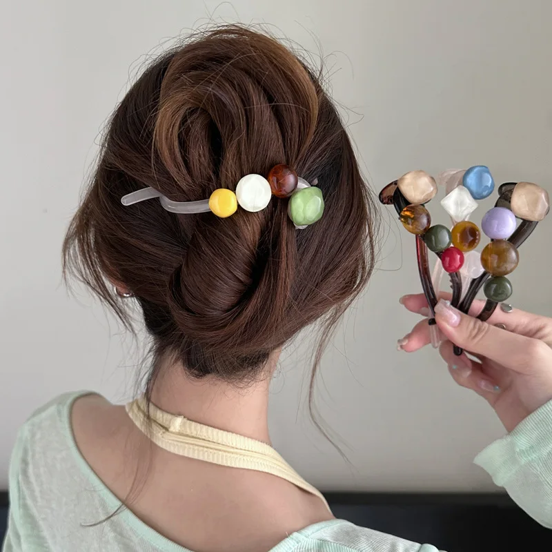 Fashion Twist Hair Clip for Women Girls Elegant Colorful Irregular Beads Twisted Hairpin Hair Accessories 2024 New Headwear