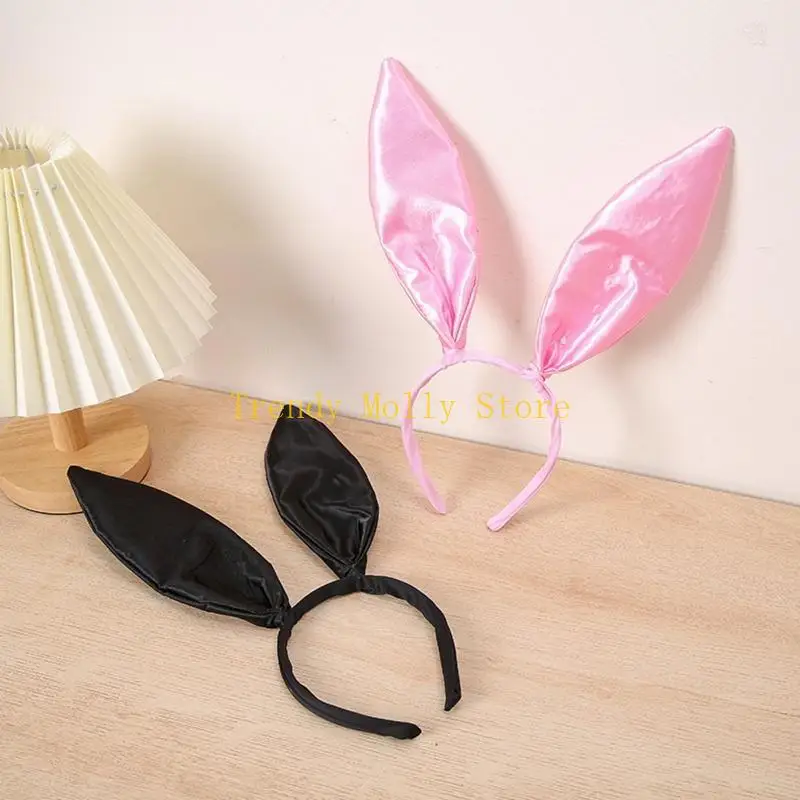 N5KB Bunny Ear Hoofdband Satin Hair Hoop Bunny Cosplay Hoofdband Konijnoor Haarband