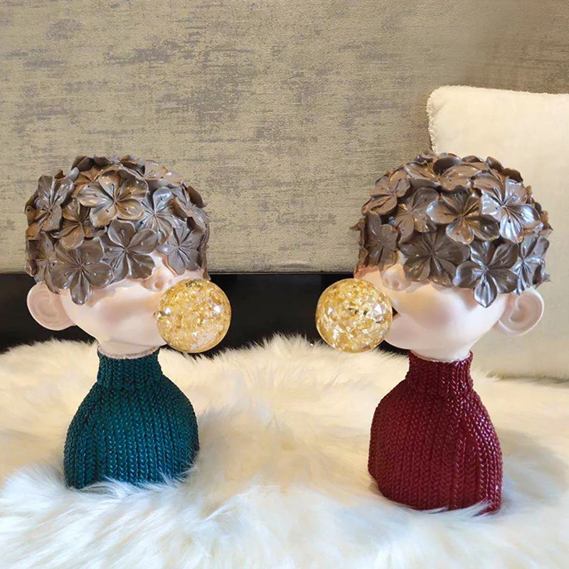 Estatua de chicle de cristal para niño, escultura de resina, busto decorativo para el hogar, adornos de mesa, decoración para gabinete de TV