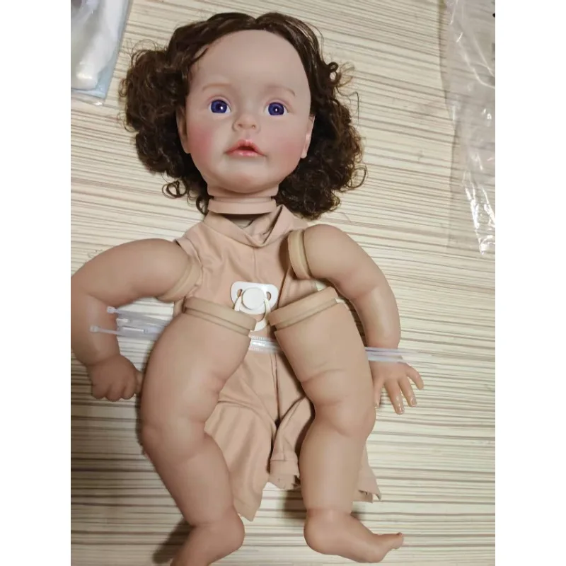 

60cm Blue Eyes Rooted Hair Reborn Doll Kit Sue-sue Already Painted Unfinished Doll Parts