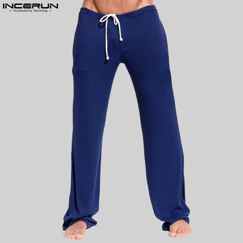 INCERUN 2024 Long Trousers Summer Men Long Pants Striped Male Wide Leg Pant Men Clothing Homewear Pantalons S-5XL Streetwear