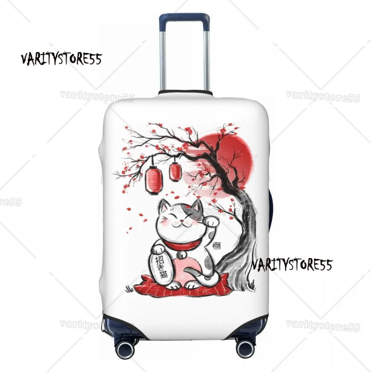 Custom Maneki Neko Sakura Flowers Luggage Cover Protector Lucky Cat Cherry Blossom Suitcase Protective Cover for 18-32 Inch