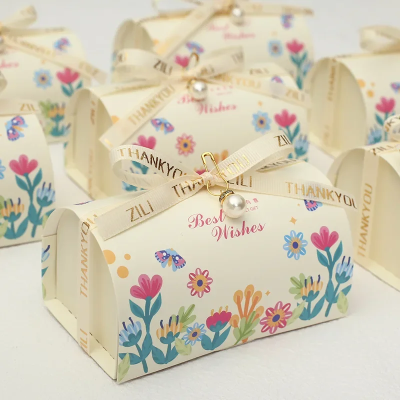 10pcs Blue Wedding Candy Box Ins Wind Wedding Candy Box Wedding Luxury Green Fresh Hand Gift Box Wedding Favors for Guests