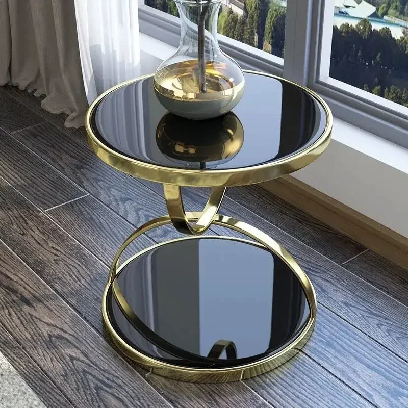Simple tempered glass, the latest light luxury sofa, rounded corner table, telephone table, stainless steel small coffee table