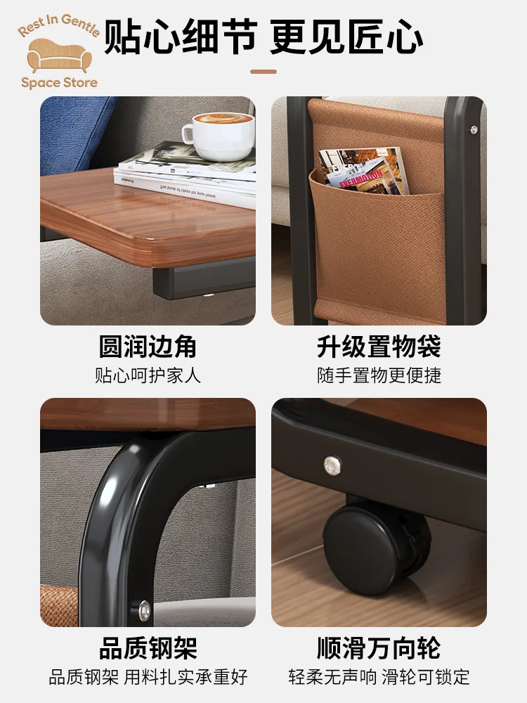 Metal wood modern mobile coffee table mini corner small square sofa side table living room computer bedside