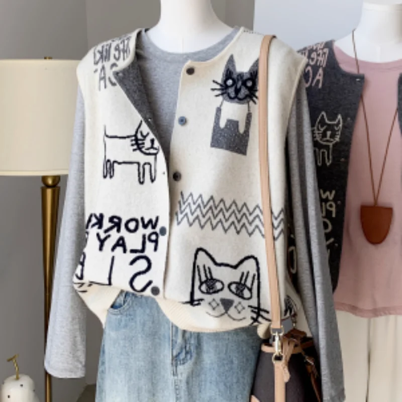

Женский дизайн, вязаный жилет с вышивкой, женский новый осенне-зимний свободный топ